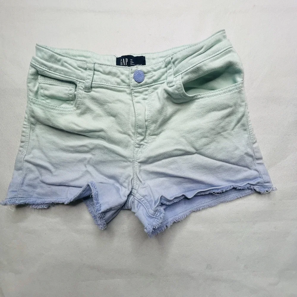 Gap & Cat & Jack Girls Shorts Lot‎ 2 Pairs Size 14 Ombre Pink Green Summer Denim